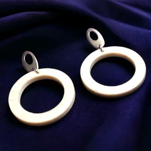 White Hoop Stud Earrings